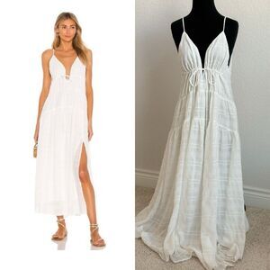 Astr White V-Neck Tie-Front Maxi Dress